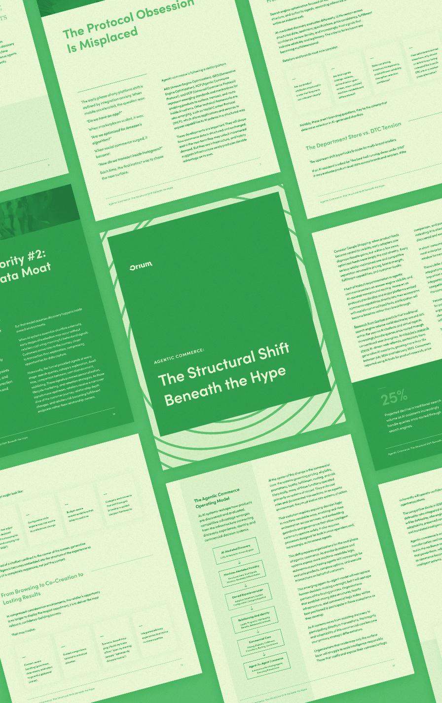 A collage of pages from the Agentic Commerce report