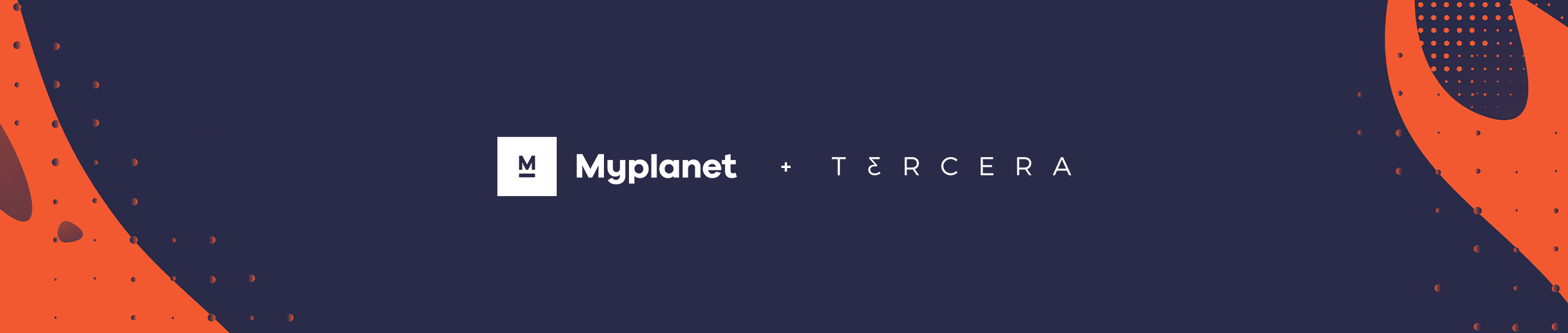 Myplanet logo and a Tercera logo on a navy blue and orange background.